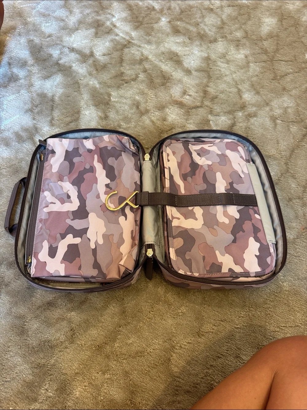 Tumi Pink Camo Toiletry Bag with Gold Hardware
